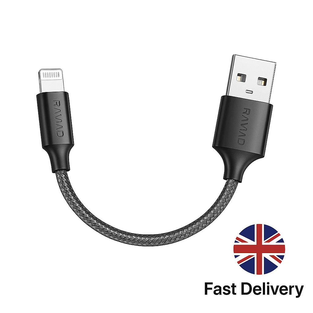 Short Lightning Charger Cable MFi Certified Nylon Braided Fast USB Lead 15CM