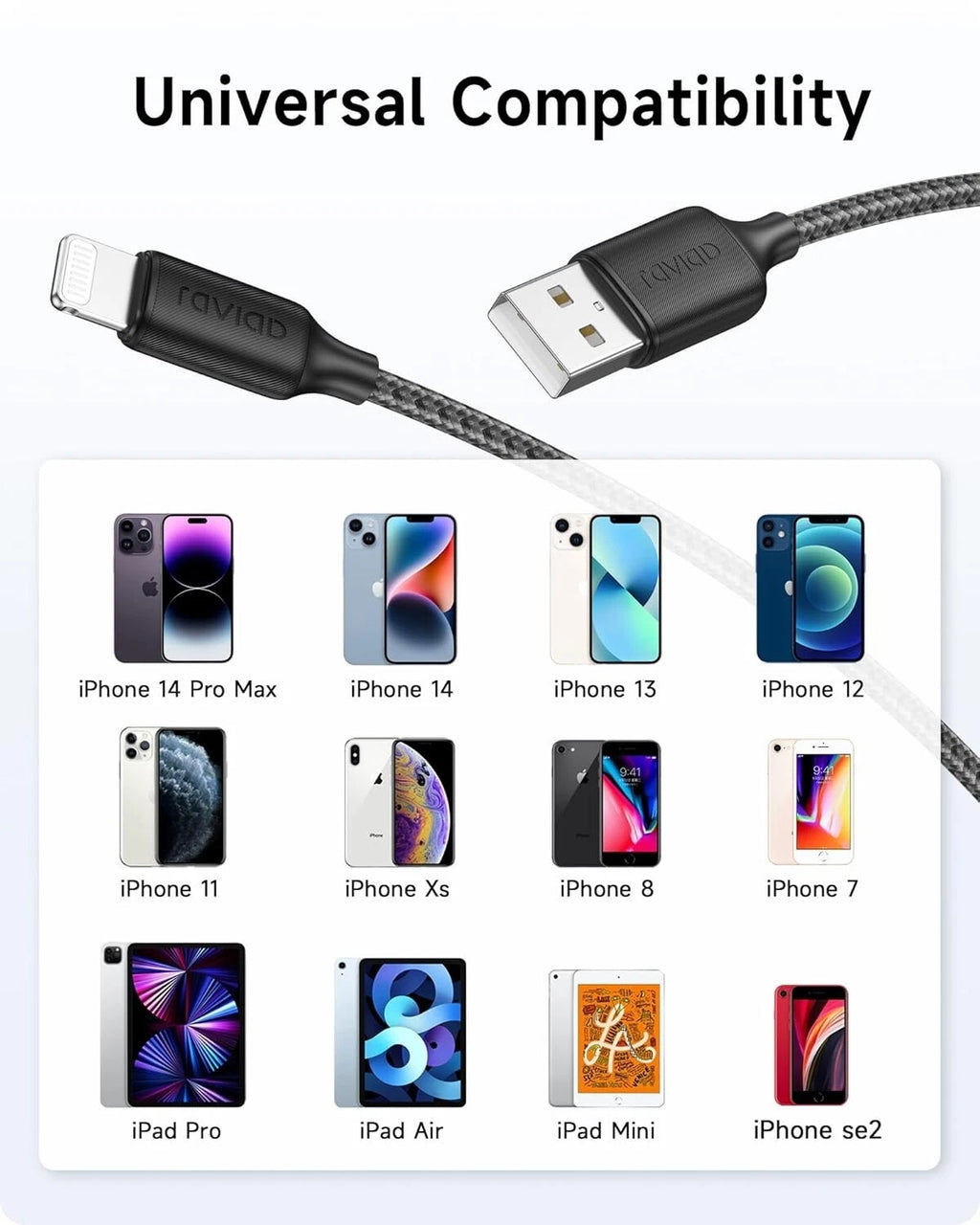 Short Lightning Charger Cable MFi Certified Nylon Braided Fast USB Lead 15CM