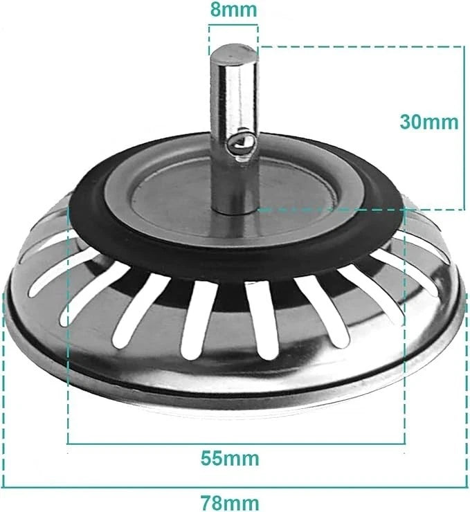 Kitchen Sink Strainer Waste Plug 78mm 80mm Replacement Stainless Steel